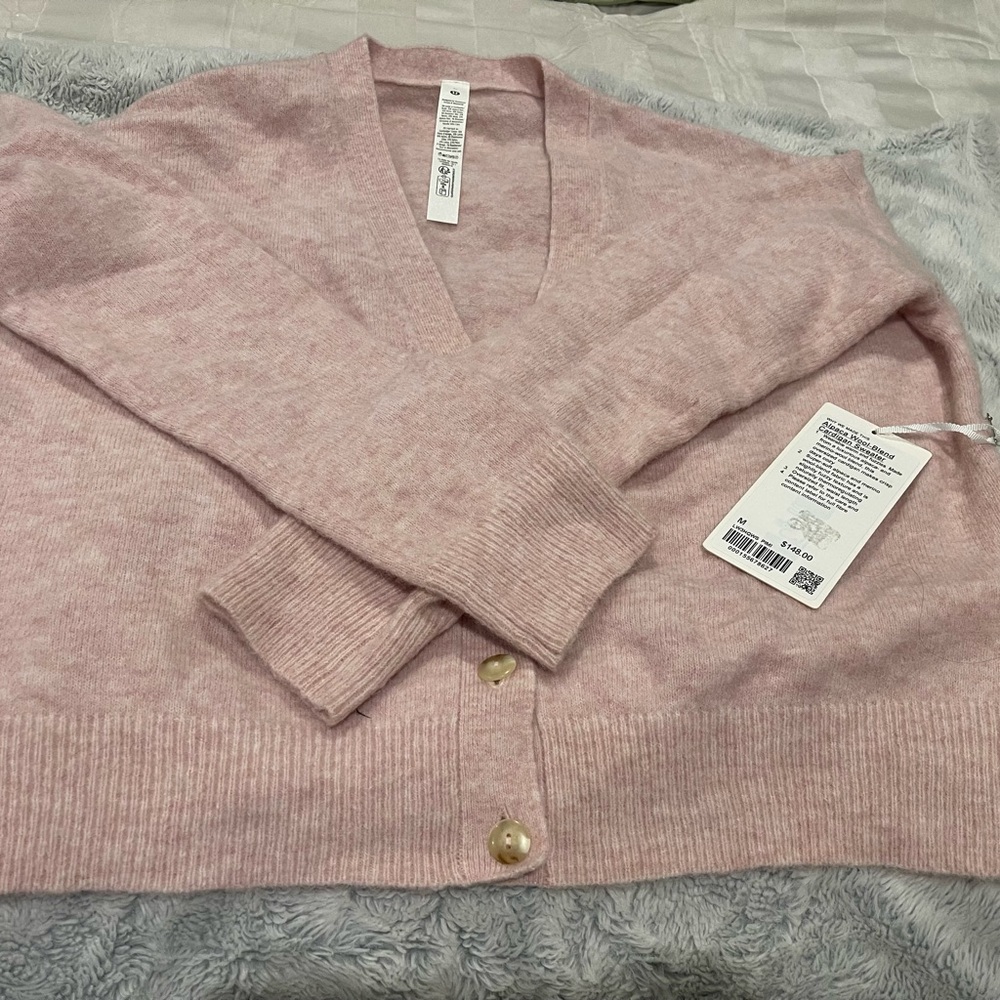 Lululemon alpaca wool blend cardigan in light pink, new with tag size medium